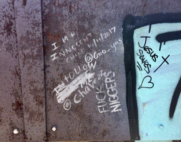 RIOC Challenged by Graffiti, Some Racist and Obscene, on Roosevelt Island Racist graffiti with a dose of obscene.
